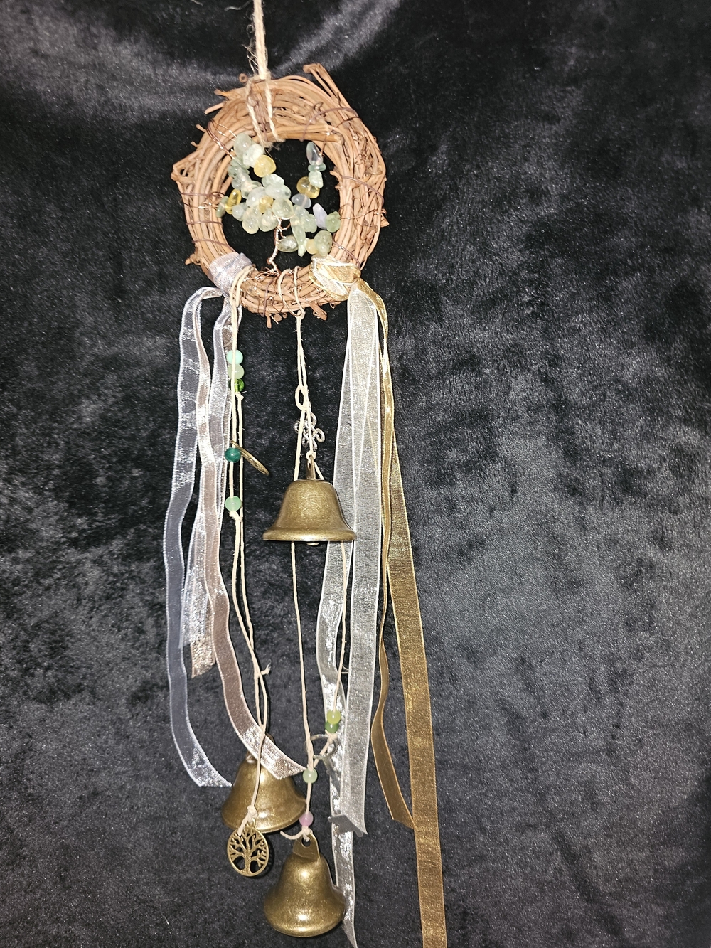Boho Hanging Wind Chime with Bronze Bells and Beaded Accents